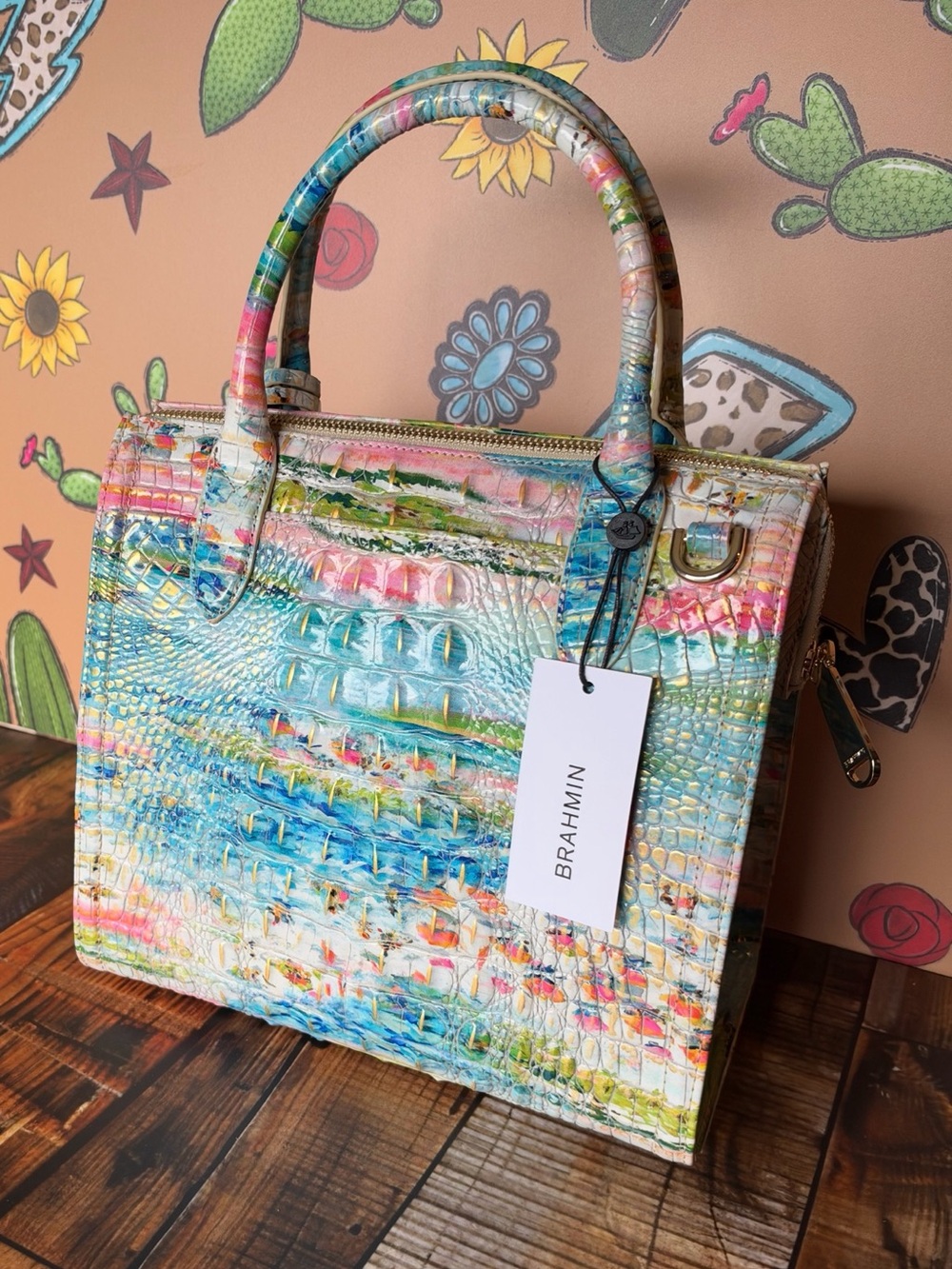 HTF BRAHMIN SMALL CAROLINE STAYCATION SATCHEL BAG NWT TROPIC FISH - Picture 5 of 13